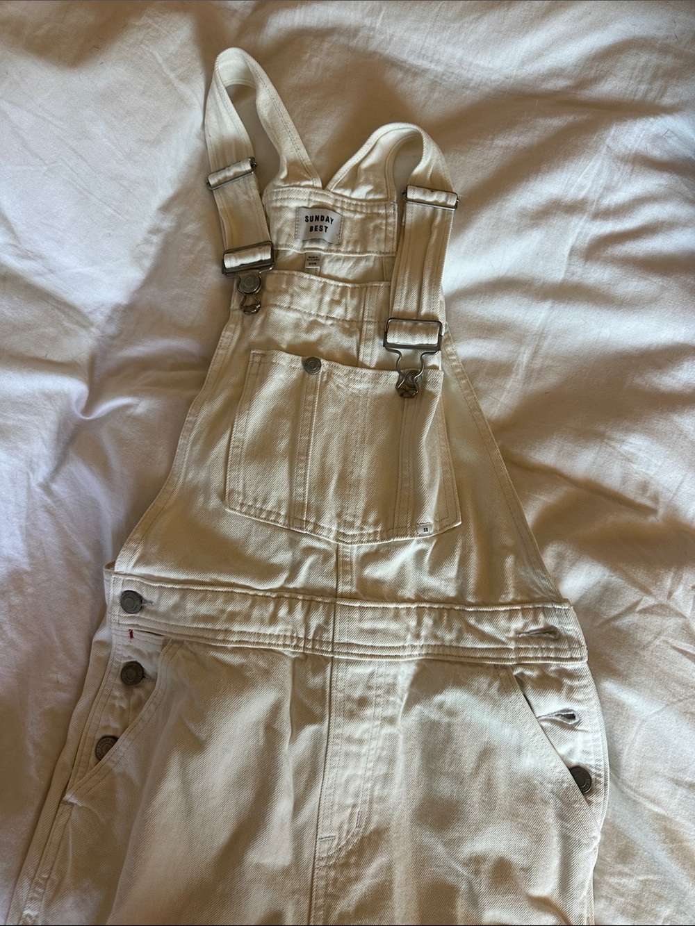 Sunday Best Cream Denim Overalls - Women's Jumpsuit